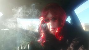 MATURE CD TS SISSIE CAR SMOKING A VS120, THEN A MORE120