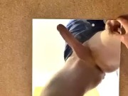 Big cock masturbated onto mirror but hung, uncut straight guy