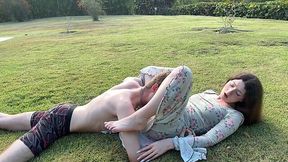 Pretty gal gets her pink pussy pounded by a bf's big cock in public