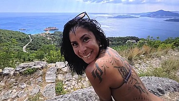 HARDCORE FUCK I ALMOST FELL OVER THE CLIFF - Rough Doggy Style Sex and Intense Blowjob Outdoor in POV