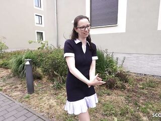 GERMAN SCOUT - Slender and Shy German Glasses Student Angel Ronya Rabe at Casting Screw