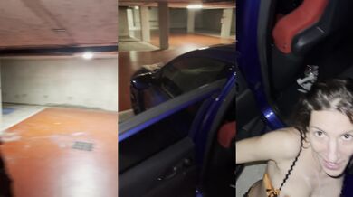 Her pouty lips wrapped around my cock in a public parking lot