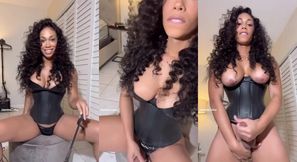 Hung TS strokes Cock till Cumshot with BBC big dick big tits