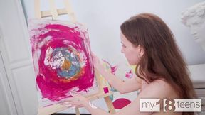 my18teens - busty girl draws a picture in her art workshop and is given sexual caresses