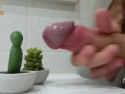 Handjob double cumshot on two wax cacta. Big loads, jeriking off with masturbation.