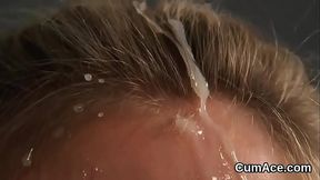Peculiar centerfold gets jizz shot on her face swallowing all the jizm