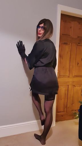 Teasing in my dark seamed hold up stockings, suspenders.