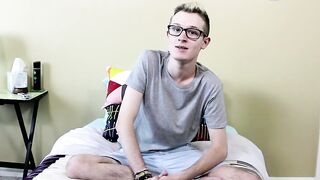 Casting twink spreads and rubs his ass and jerks his huge cock