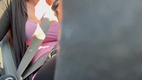 Italian Big Tits MILF Car Ride Flashing Horny Hard Nipples While Driving