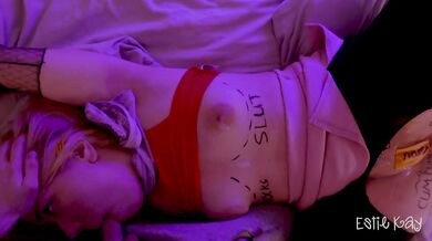 Tied up girlfriend having fun after party. She is a free use anal slut