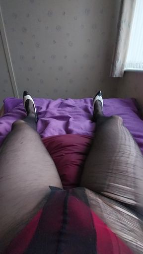 Plugged Sissy Cums in New Heels