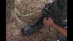 Soldier jumping on a cock
