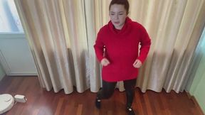 Rebecca getting sweat in warm clothes