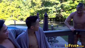 Asian Sunny D endures a gang bang with Jessie Lee and Dane Jaxson