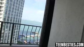 Cute little teens have a wild fuck fest with a lucky stud