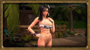 Sporty flirtly Tifa teases you with lowered swimsuit on the summer beach