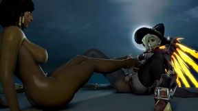 Pharah Giving Futa Mercy A Foot Job -Arhoangel
