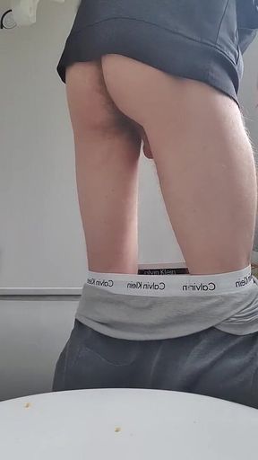 Skinny Twink Bending Over and Playing with Cock Close up