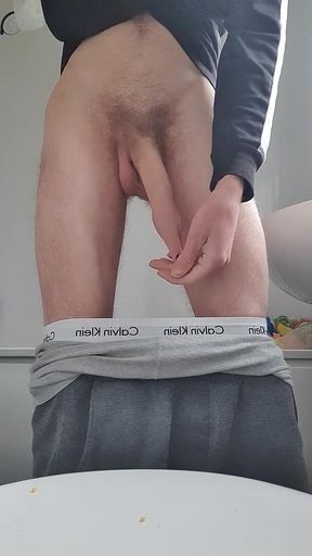 Skinny Twink Bending Over and Playing with Cock Close up