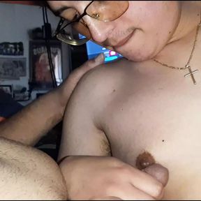 Rubbing Older Cock &amp; Cum on My Little Titties