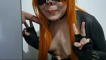 Full Version: Big Tits Trap Black Widow in Leather Bodysuit and Nosehook Eating Cum, Deepthroat and Gagging after Blowjob to Dildo