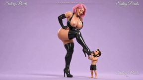 Pink-haired Latex Mistress Makes Her Tiny Man Kiss the Sole of Her Boot