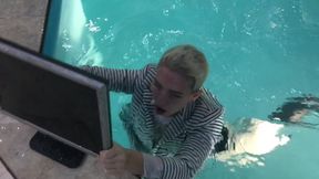Threw My PC in the Pool and Jumped after It! Office Outfit!