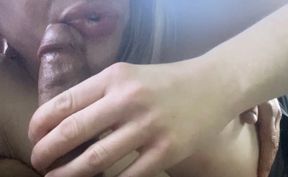 I suck the guy&#039;s dick, in his car. Public.