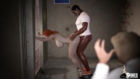 redhead wife of warden gets fucked by a black inmate while her husband watches
