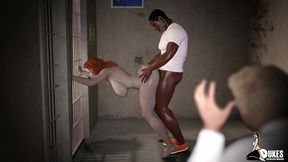 redhead wife of warden gets fucked by a black inmate while her husband watches