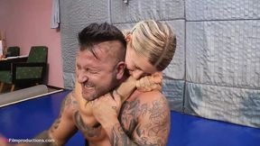 The Blonde Talks Dirty to the Guy as She Wraps Her Slim Legs Around Him