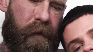 Stepfather with a beard rimmed his sons ass before drilling him raw