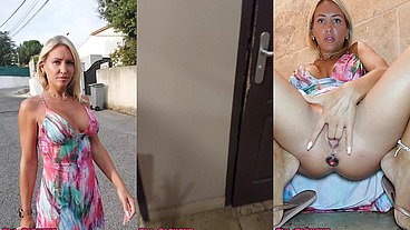 Je me balladexsans culotte avec un plug dans le cul dans la ruecetcau restau. Excitee je vais me faire jouir dans les toilettes ! 💦💦
