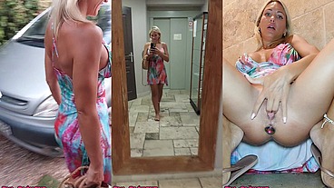 Je me ballade sans culotte avec un plug dans le cul dans la rue et au restau. Excitee je vais me faire jouir dans les toilettes ! 💦💦