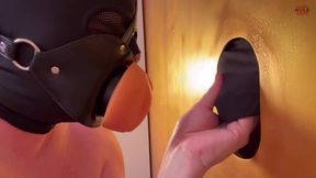 At the gloryhole he squirts deep into my throat through my tight mouth pussy