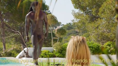 Hot and skinny blonde fucked in the ass outdoors by a BBC