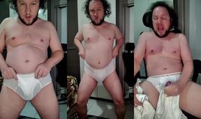 Vintage Fruit of the Loom white briefs destroyed by gay cum in tighty whities