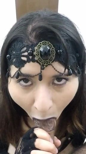 Goth Mistress Sucks off a Lucky Fan