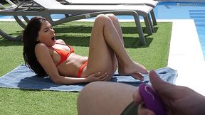 Baby Nicols showers her face in cum after multiple orgasms