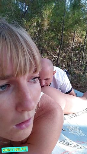 Kinky selfie - pussy licking with massive squirt after ass licking outdoor