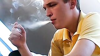 Cute Adam oozed cum while smoking after his jerking session