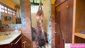 Bounded sub slut treated like a slave foam and body writing humiliation