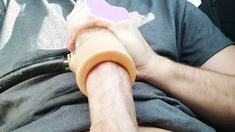 Amateur Twink Edging His Big Cock in a Van with Toys