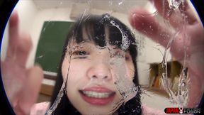In the Empty Classroom, College Girl Soyo Higashiyama Covers the Lens with Snot After Sneezing, Then Licks It