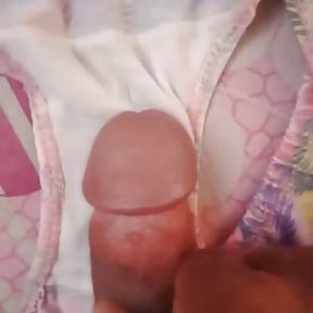 Close up cum while rubbing panties