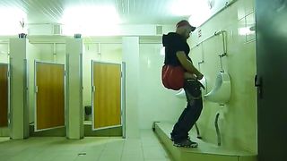 Stud attempting to get Caught Fapping Off in Public Rest Room