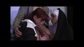 2 horny nuns enjoying a big cock