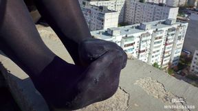Sky-high Sole Seduction: Teasing Toes From Sheer to Black on the Rooftop