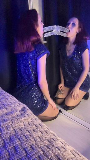 Extreme BLOWJOB in front of mirror