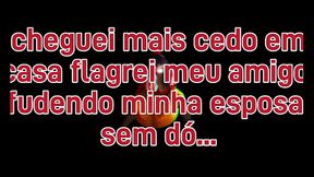 Corno flagra esposa sendo arrega&ccedil_ada pelo amigo na cama do casal .